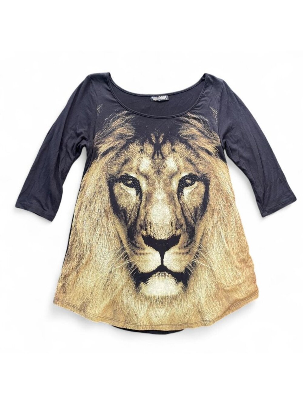 Y2K Vanilla Sugar black long sleeve top with lion face graphic size M